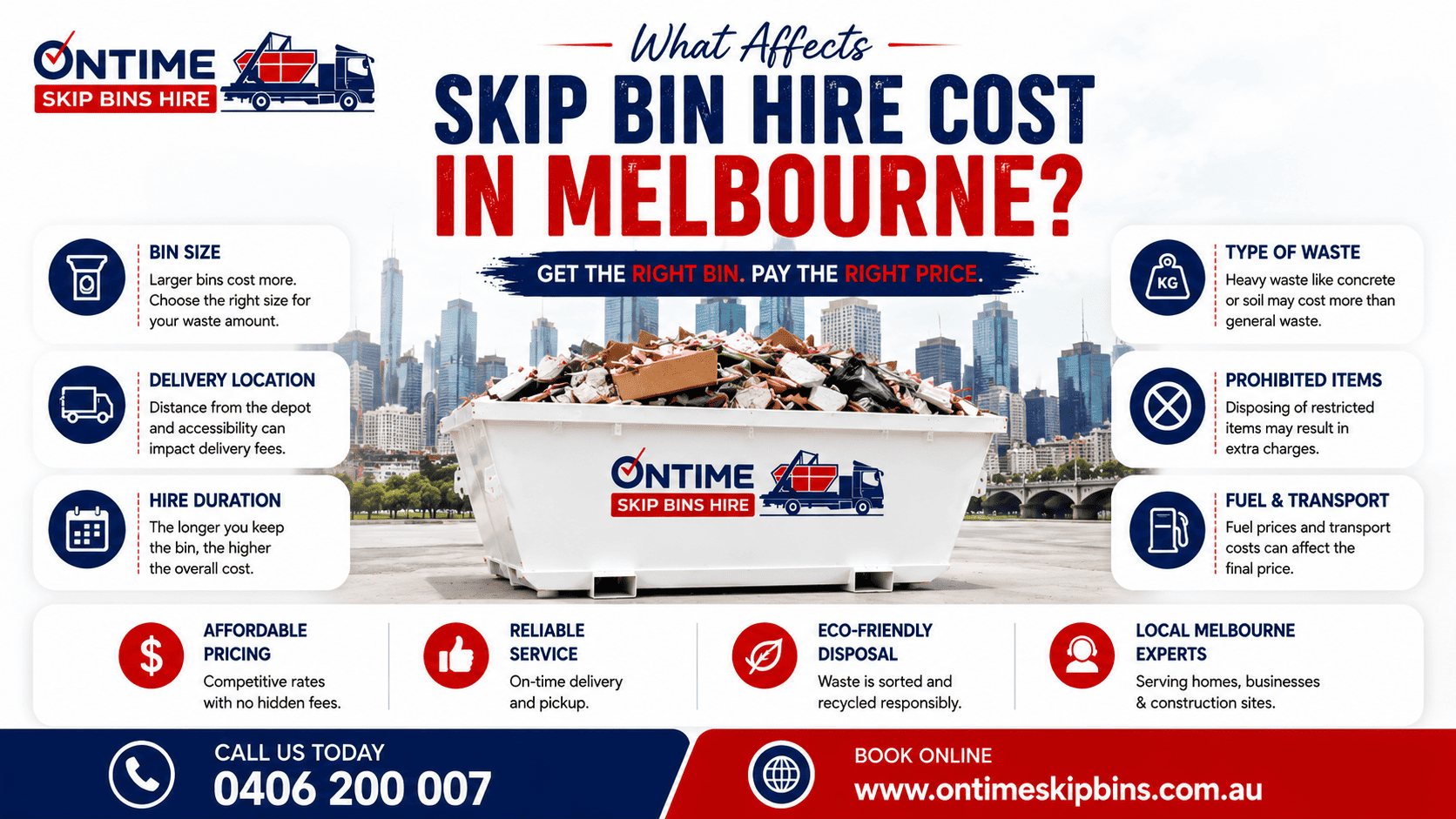 What affects skip bin hire cost in Melbourne with OnTime Skip Bins Hire
